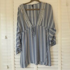 Raviya Coverup Swim Beach Small Mini Dress Blue White Nautical Preppy